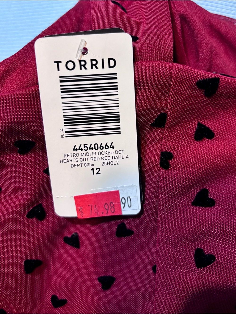 Torrid Belted Midi Dress with Black Heart Flocked Detail NWT - Picture 5 of 6
